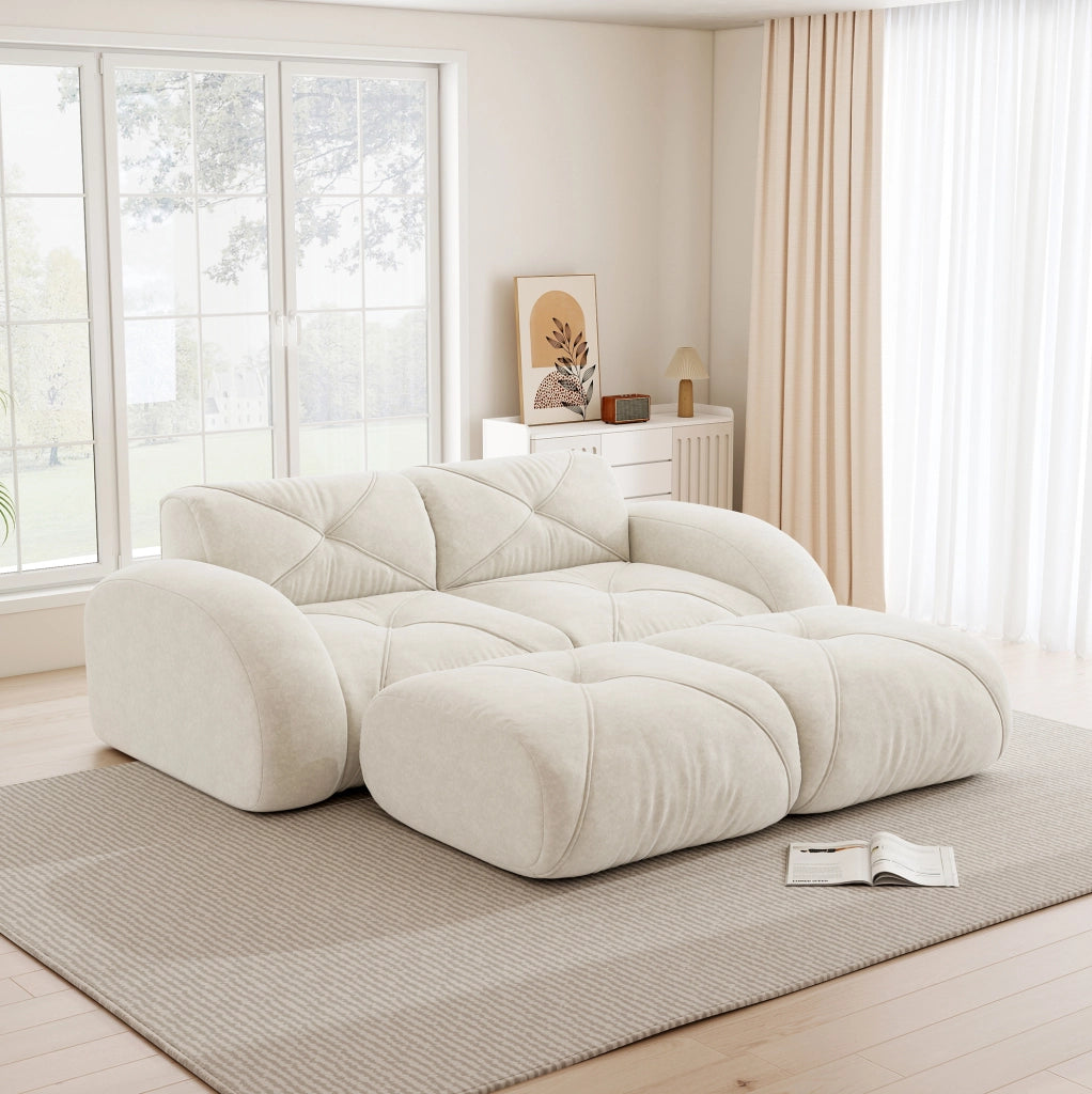 Divano modulare senza telaio in chenille beige chiaro 204x171x76 cm
