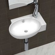 Lavello Ceramica con Foro Rubinetto e Troppo-Lavandino-Lavabo Pieno Bianco