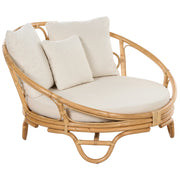 Lettino da esterno in rattan beige naturale con cuscini resistenti alle intemperie stile boho tradizionale