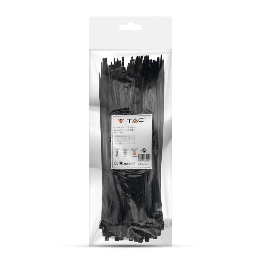 Tie per cavi - 3,5* 250 mm neri 100pcs/pacco