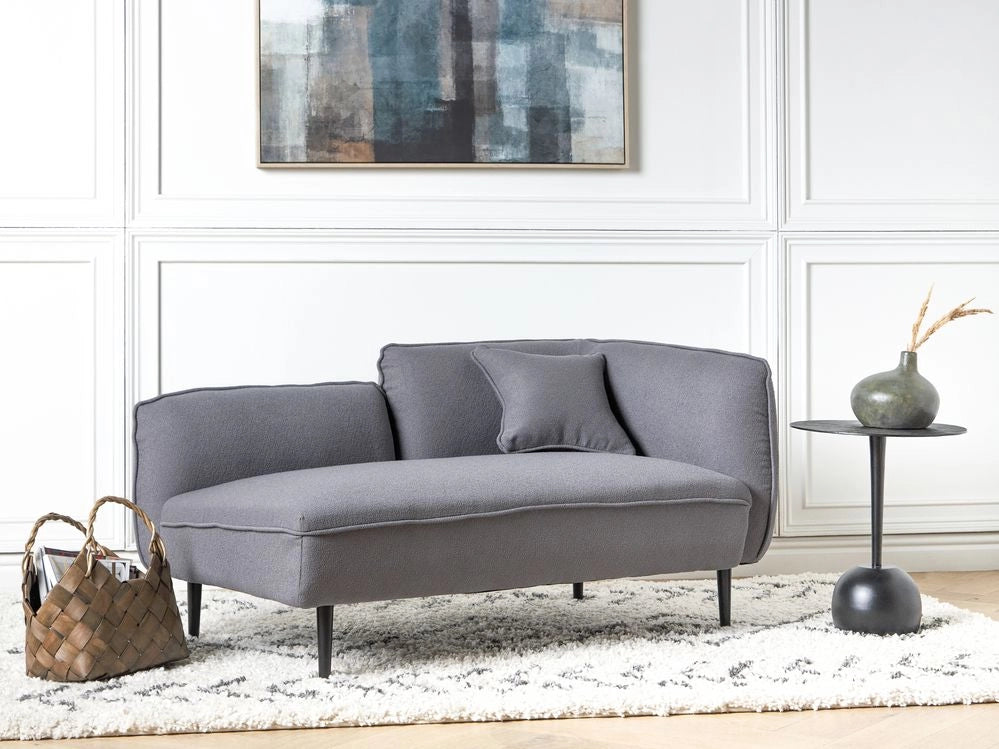 Chaise longue Destra in poliestere grigio scuro con cuscino e gambe metallo da salotto