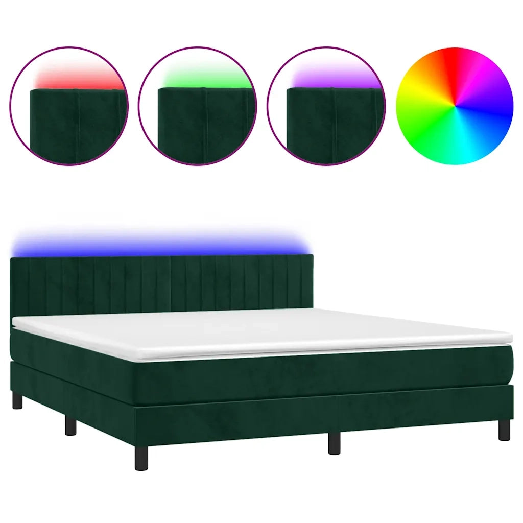 Letto a Molle con Materasso e LED Verde Scuro 160x200cm Velluto 3134534