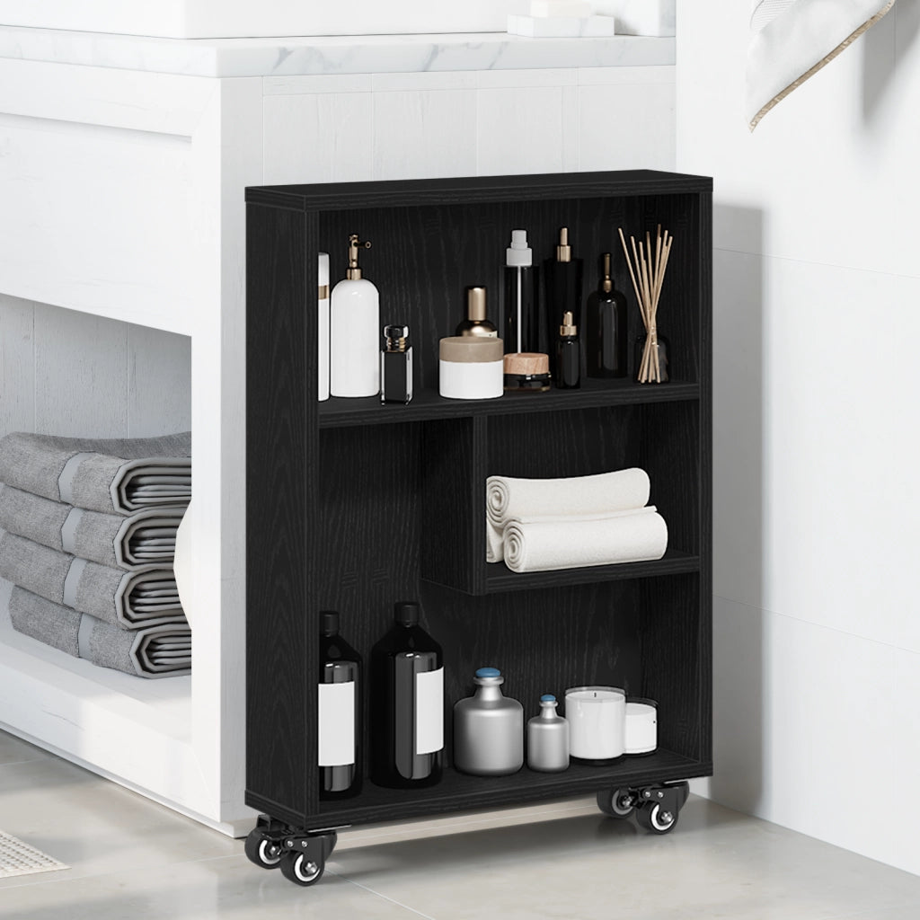Carrello di Stoccaggio Stretto Quercia Nera 48x13x68 cm Legno Ingegnerizzato