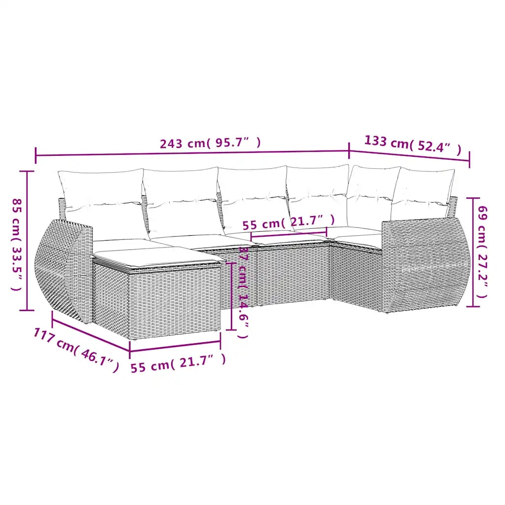 Set Divani da Giardino 6 pz con Cuscini Grigio in Polyrattan 3221660