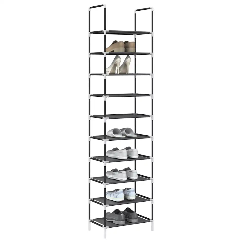 Scarpiera 10 Ripiani-Scaffale per scarpe Nera 44x28x180 cm in Tessuto Non Tessuto