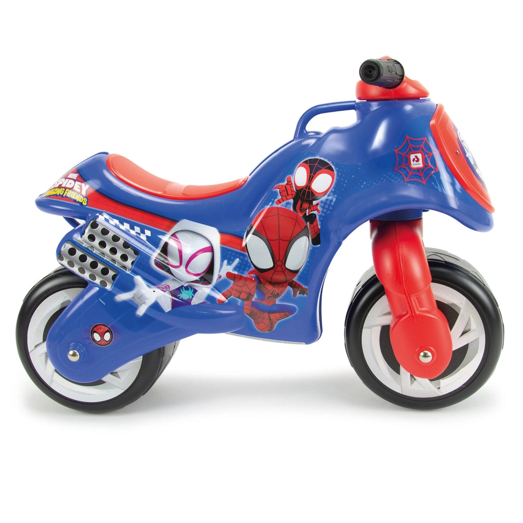 Moto Cavalcabile per Bambini 18-36 mesi a Spinta Marvel Spidey 69x27,5x49 cm fino a 30 kg con Maniglia di Trasporto Blu