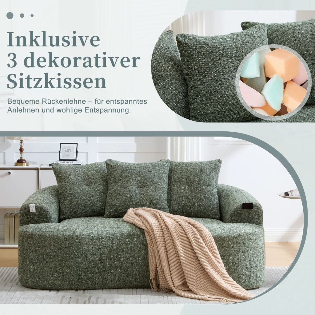 Divano dritto a 2 posti in ciniglia con seduta profonda; schiuma e molle insacchettate; verde 164 Ã— 92 Ã— 60 cm