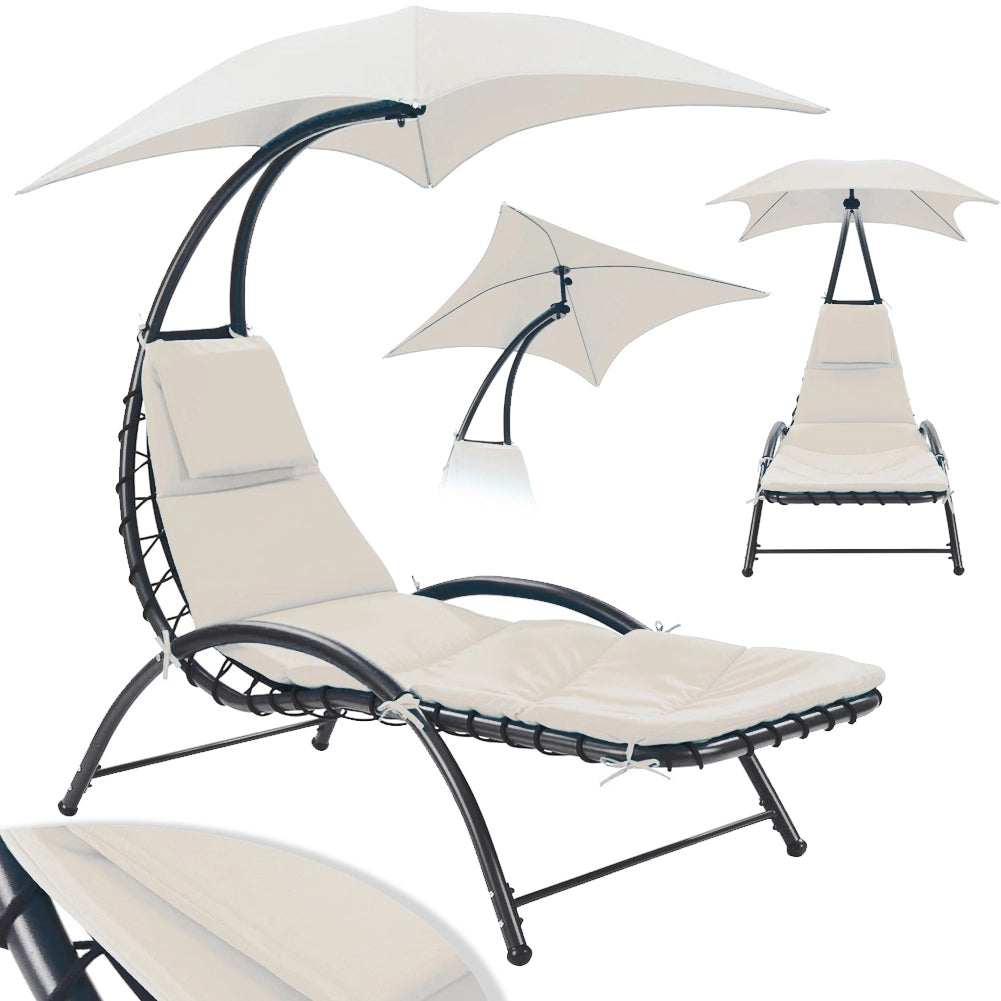 Sedia Sdraio Prendisole con Ombrellone Parasole Amaca da Giardino Acciaio Beige