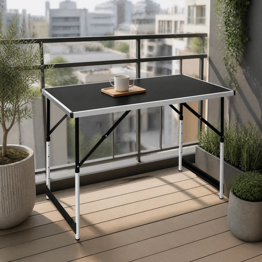 TAVOLO pieghevole regolabile in altezza 100 x 60 cm nero in alluminio/MDF