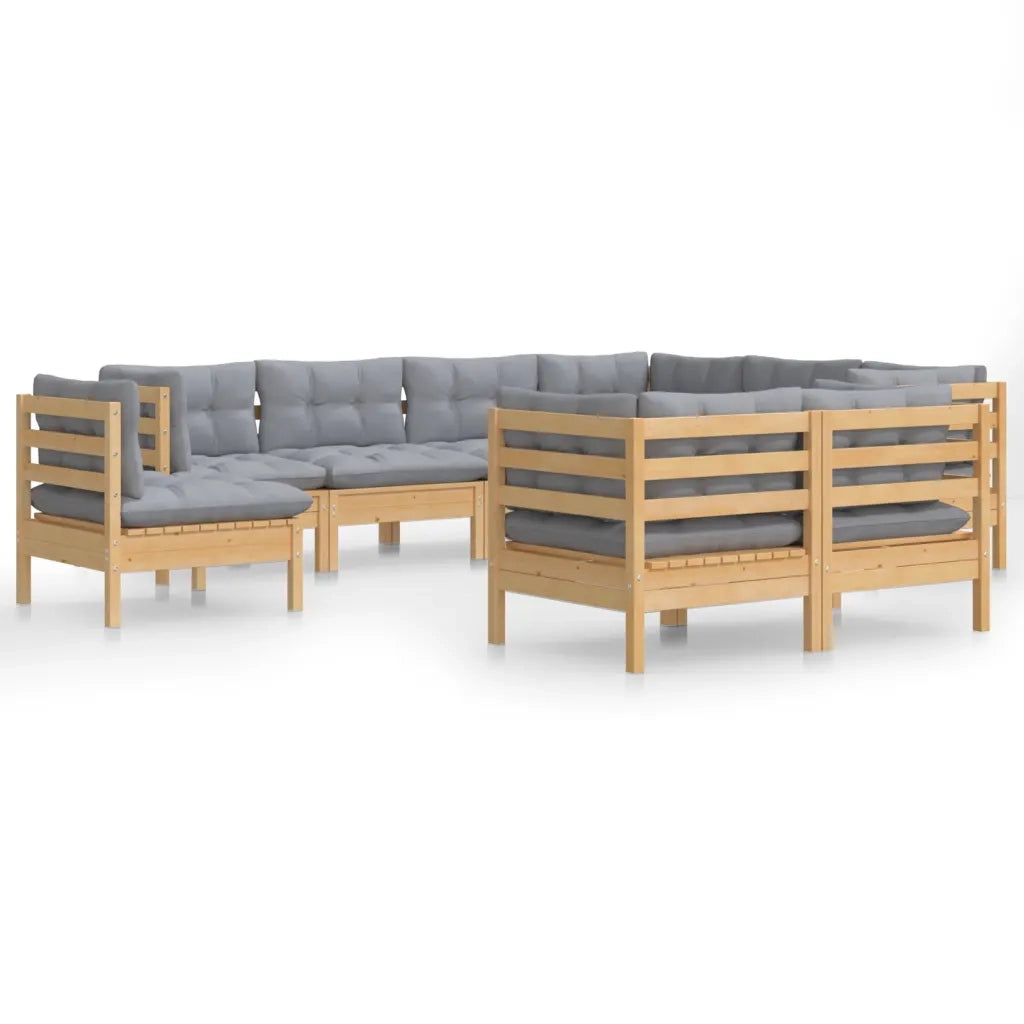 Set Divani da Giardino 9 pz con Cuscini Grigi Massello di Pino cod mxl 39254