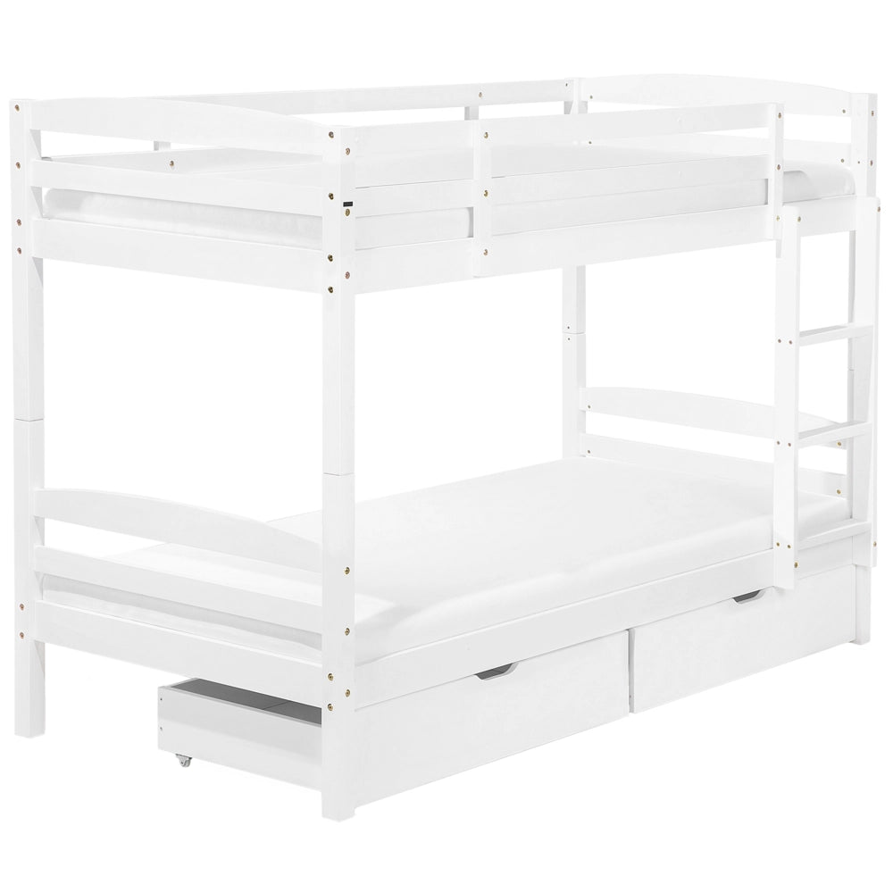 Letto a castello letto doppio con cassetti in legno di pino bianco singola misura 90 x 200 per bambini in cameretta