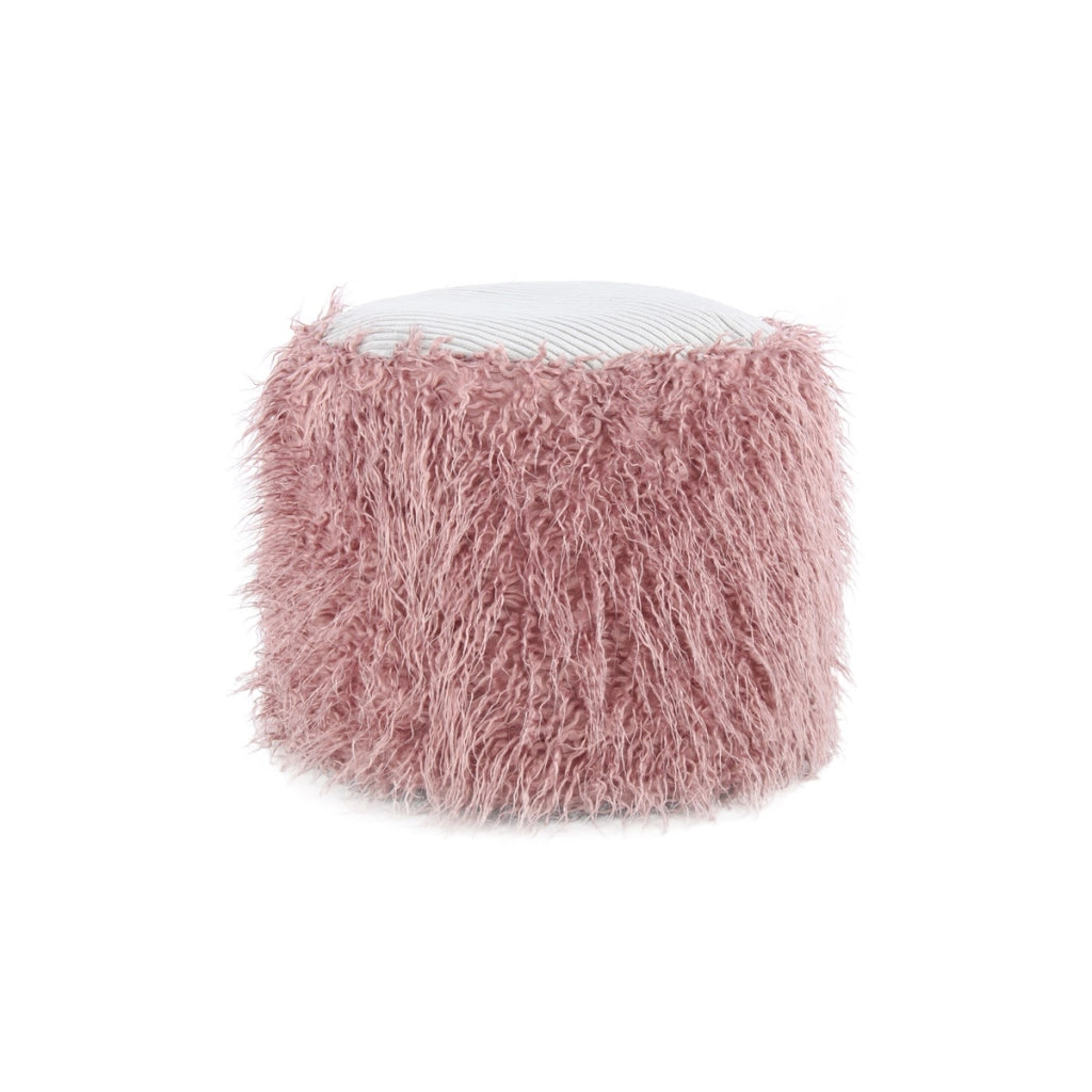 Pouf decorativo Bobtail 100 in pelliccia sintetica rosa e grigio