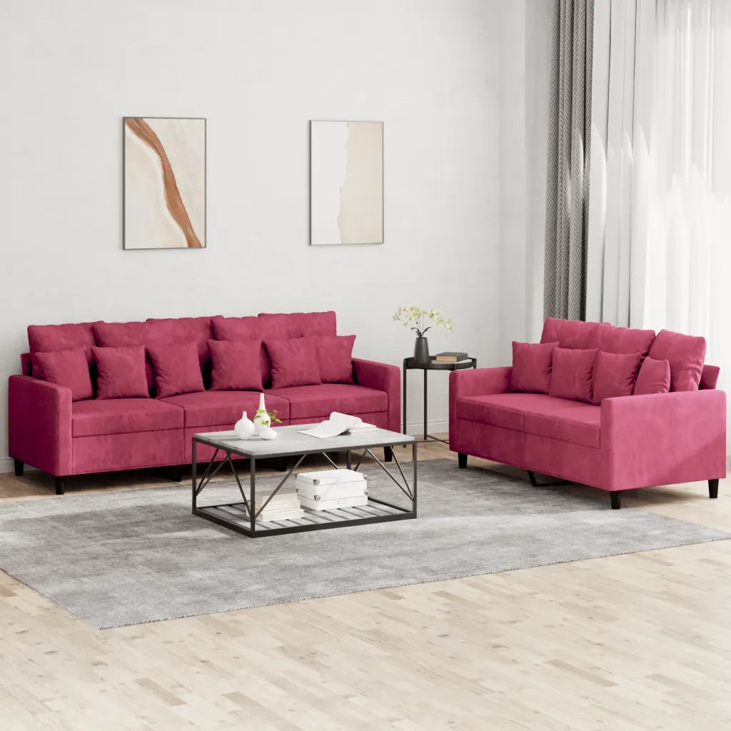 vidaXL Set di Divani 2 pz con Cuscini Rosso Vino in Velluto