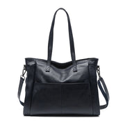 Borsa a tracolla da donna in vera pelle, alla moda, colore nero.
