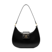 Borsa a tracolla da donna in vera pelle, modello college, colore nero.