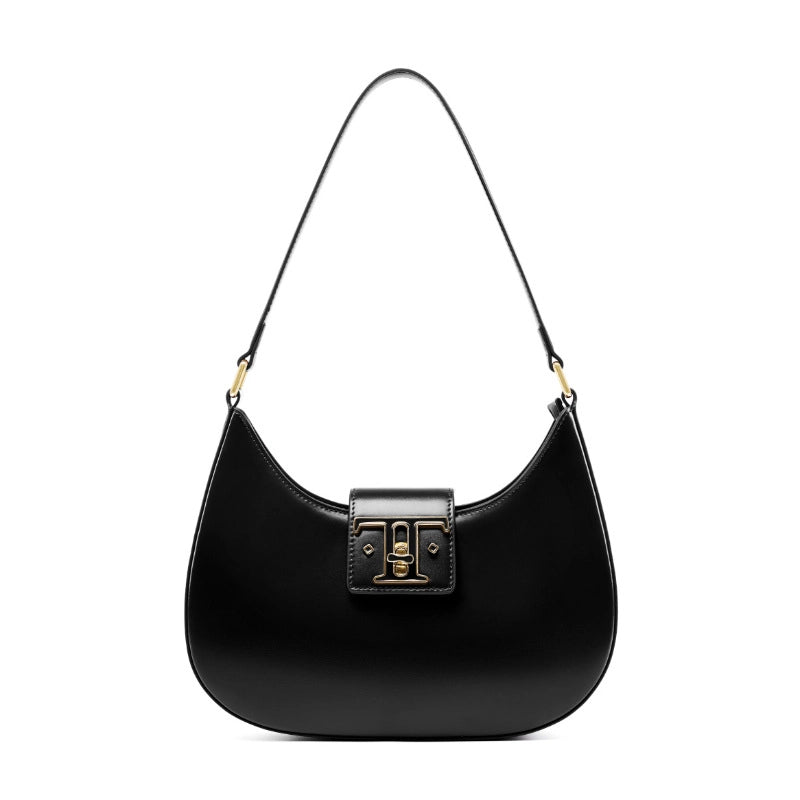 Borsa a tracolla da donna in vera pelle, modello college, colore nero.
