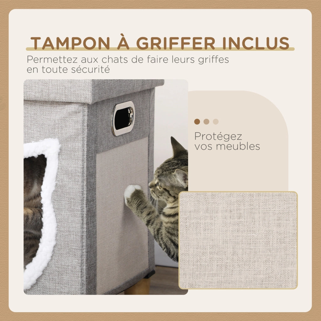 Casetta per Gatti Interna 2 in 1 ¨C zephmum ¨C Grigio Legno 35.5x35.5x42.5cm