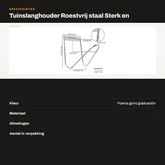 Supporto per Tubi da Giardino con Alta Capacità di Sostegno - Montaggio a Parete - Acciaio Inossidabile - Capacità 5 kg - Adatto per Tubi da 90 piedi - Dimensioni 160 x 177,8 x 160,02 mm - Attacco per Tubo