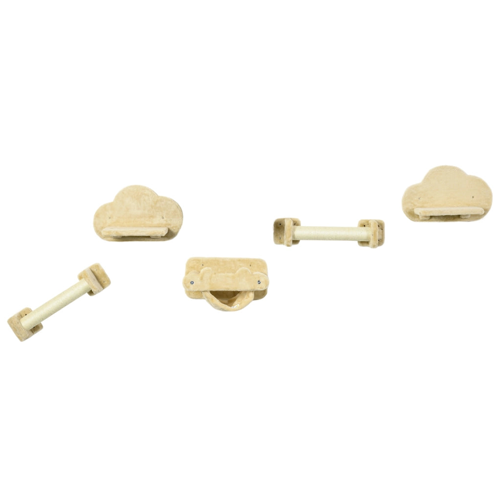 Tiragraffi per Gatti con 2 Alberi e 2 Piattaforme ¨C Zephmum ¨C 5 Pezzi in Tessuto Beige