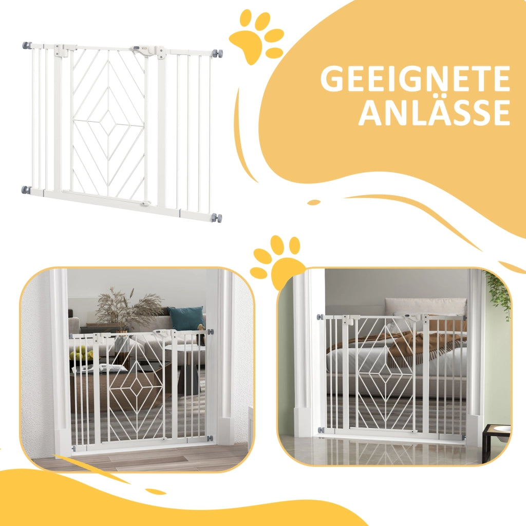 Cancelletto per scale per cani, porta automatica, senza foratura, barriera 74-100 cm, bianco