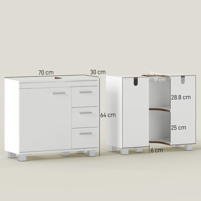 Mobile sottolavabo bianco in MDF, 2 ripiani e 3 cassetti