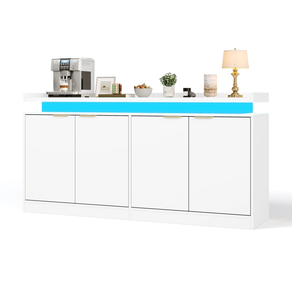 Credenza moderna con LED RGB; 160 x 39 x 83 cm; in MDF bianco