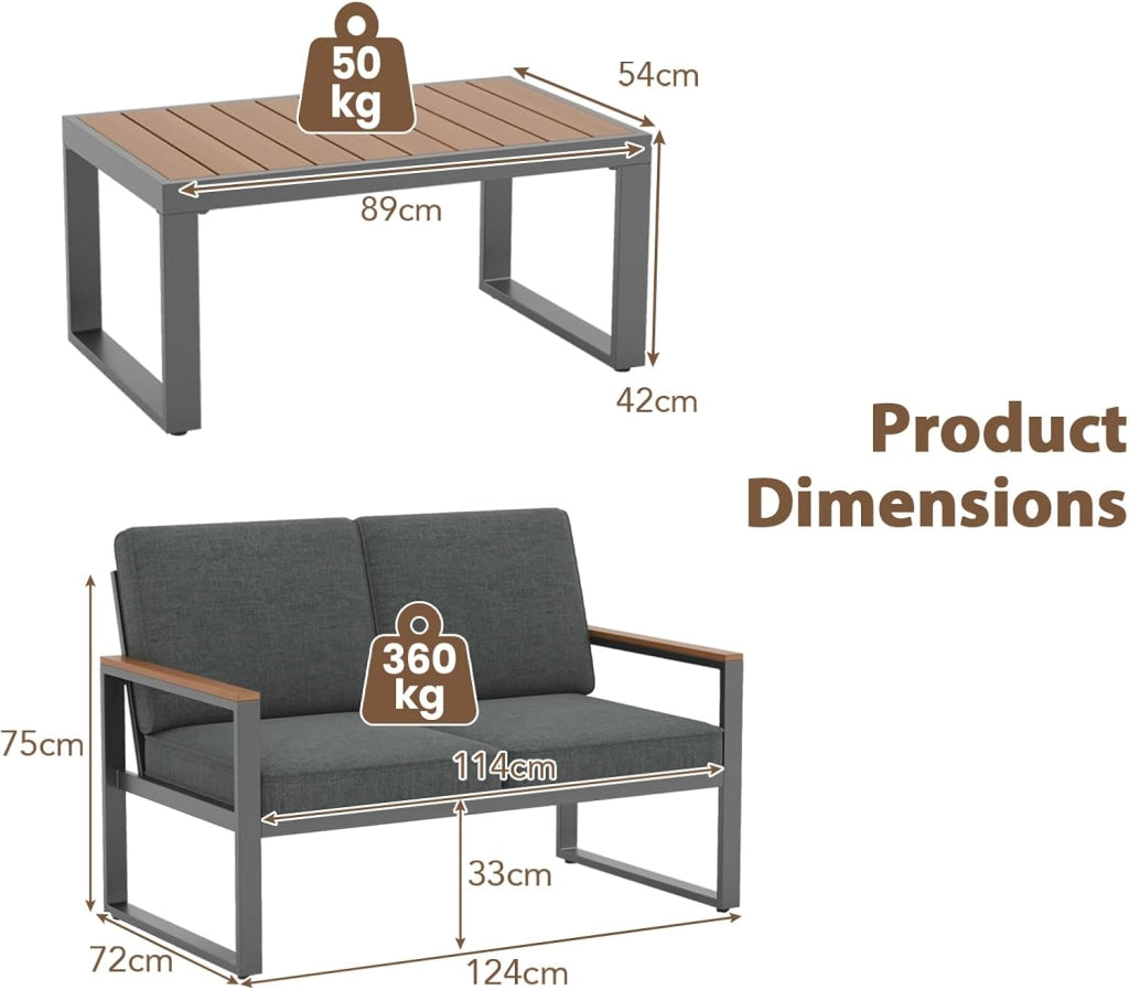 Set di mobili da giardino, 2 pezzi, per 2 persone, mobili da esterno con 1 poltrone e 1 tavolino da caffè, set di mobili da giardino, per cortile, patio, balcone, terrazza