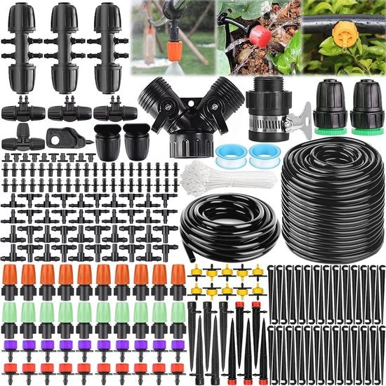 Sistema di irrigazione per 269 pezzi per giardino e piante – Irrigazione a gocce automatica e micro-irrigazione