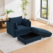 Poltrona lounge modulare in velluto blu con pouf contenitore separato