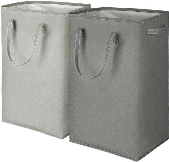 2-pack di 80L grande contenitore per bucato, contenitore per bucato pieghevole con maniglie lunghe e rinforzate, contenitore per bucato autonomo per bagno, camera da letto, TR-3, grigio scuro + grigio chiaro