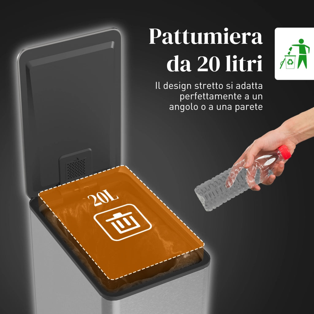 Cestino Spazzatura 20L ¨C zephmum ¨C Acciaio e PP, Argento, 21.5x37.2x57 cm