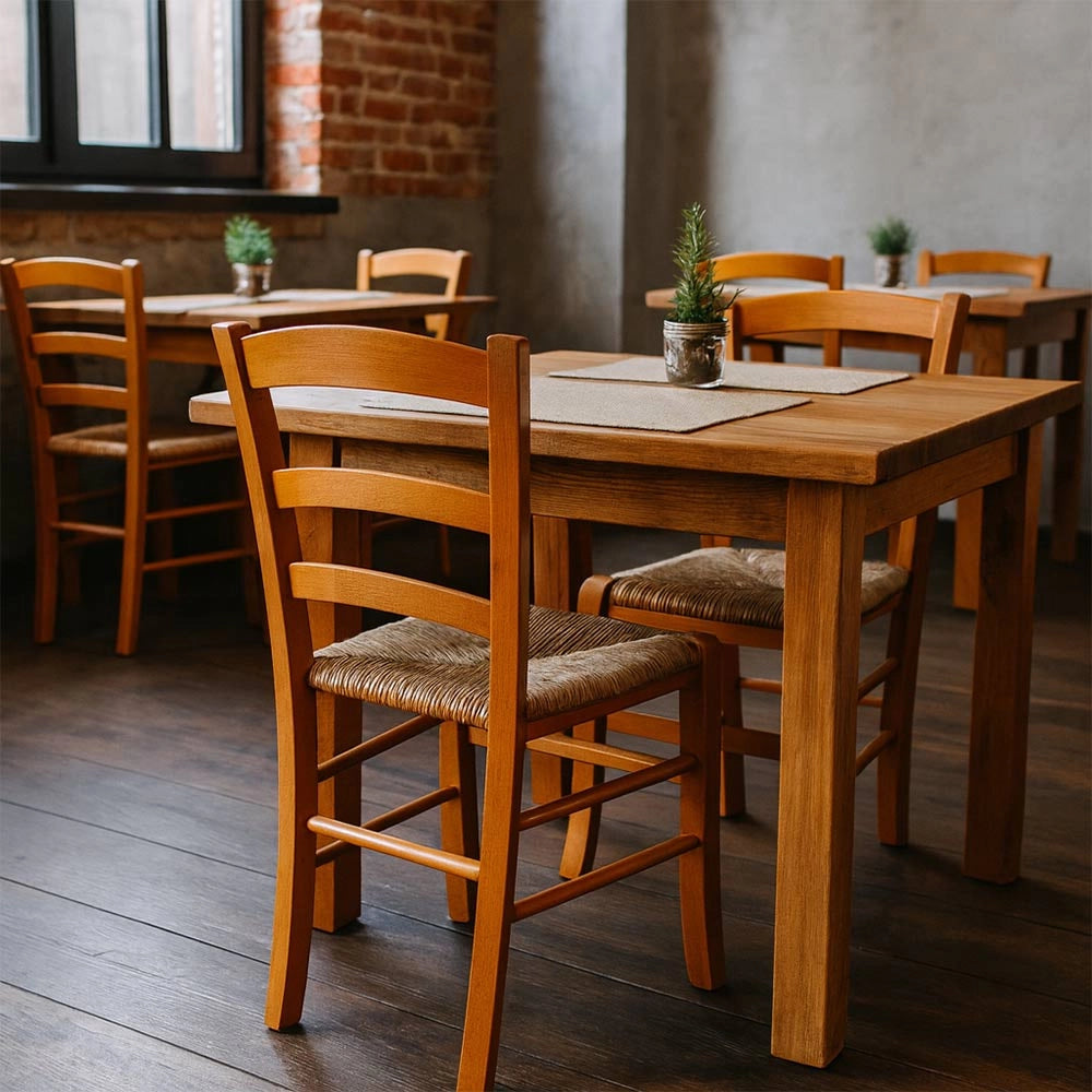 Sedia da sala pranzo Paesana in legno ciliegio con seduta in paglia intrecciata