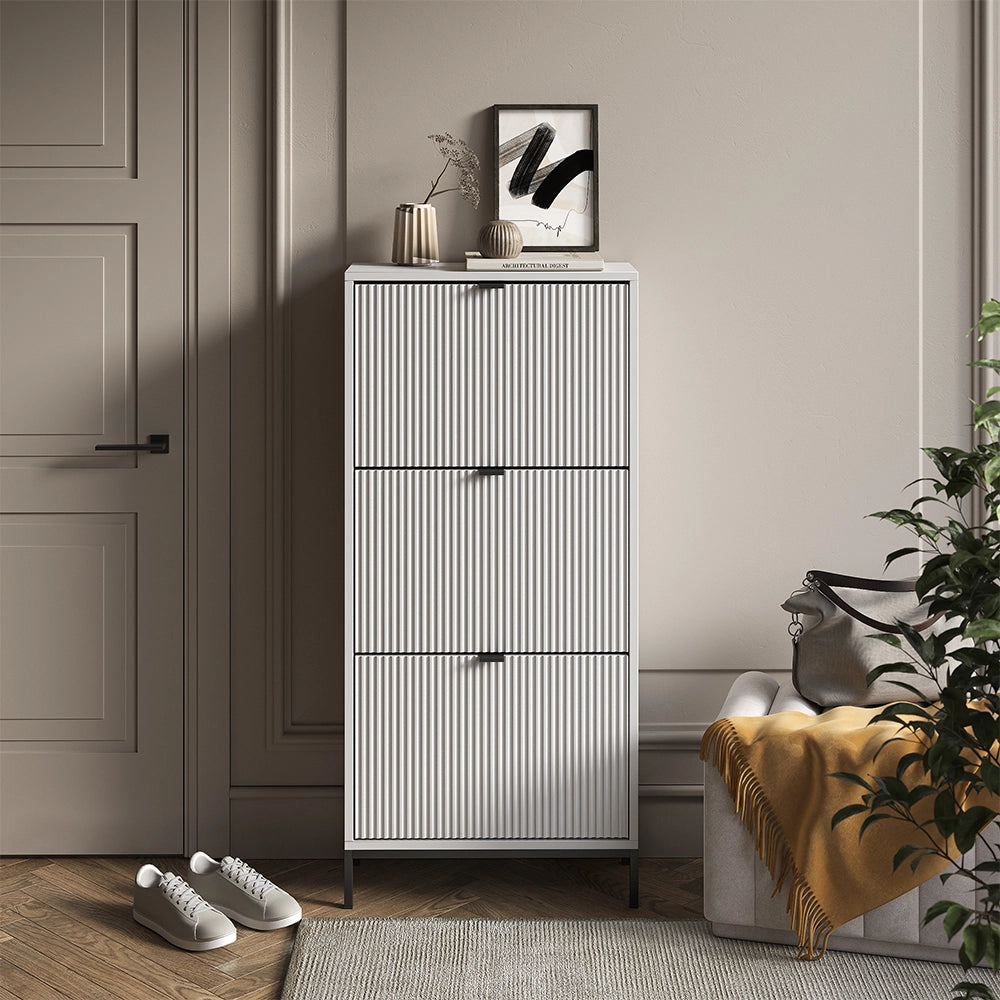 Vicco Scarpiera da ingresso Bianco 60 x 130 cm con 3 cassetti pieghevoli
