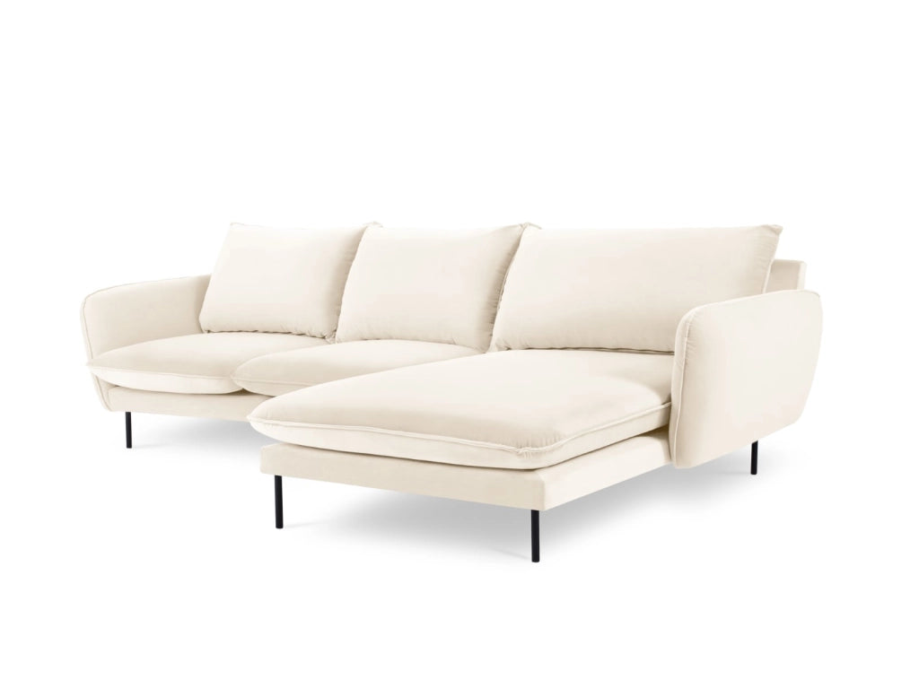 Cosmopolitan Design - Divano angolare destro "Vienna" 5 posti in velluto beige chiaro 