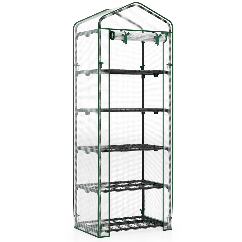 Serra mini 5 ripiani pe copertura porta cerniera rotolo metallo antiruggine-Serra portatile interna esterna per patio balcone giardino piante