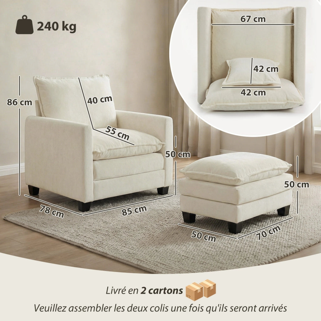 Poltrona con poggiapiedi ¨C zephmum ¨C crema 85x128x86