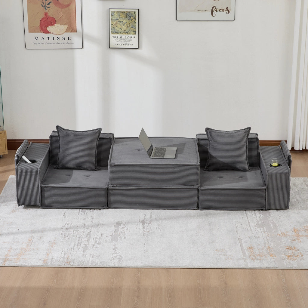 DIVANO Modulare 162x78x66 cm in velluto a coste grigio scuro