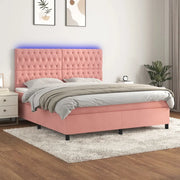Letto a Molle con Materasso e LED Rosa 160x200 cm in Velluto 3136316