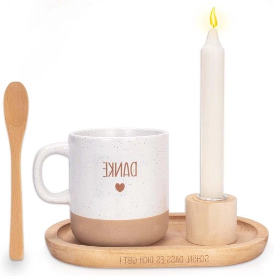 Set di Regali Personalizzati - Scatola di Legno con Candelabro, Candelina, Cucchiaio e Accendino - Dono di Natale per Donna e Uomo