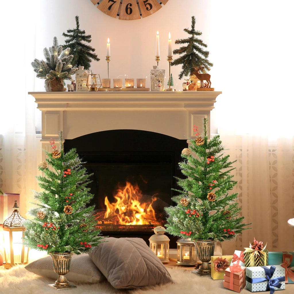 Albero di Natale Artificiale 90cm con Bacche e Pigne Verde Interni ¨C zephmum ¨C Set 2 Pezzi