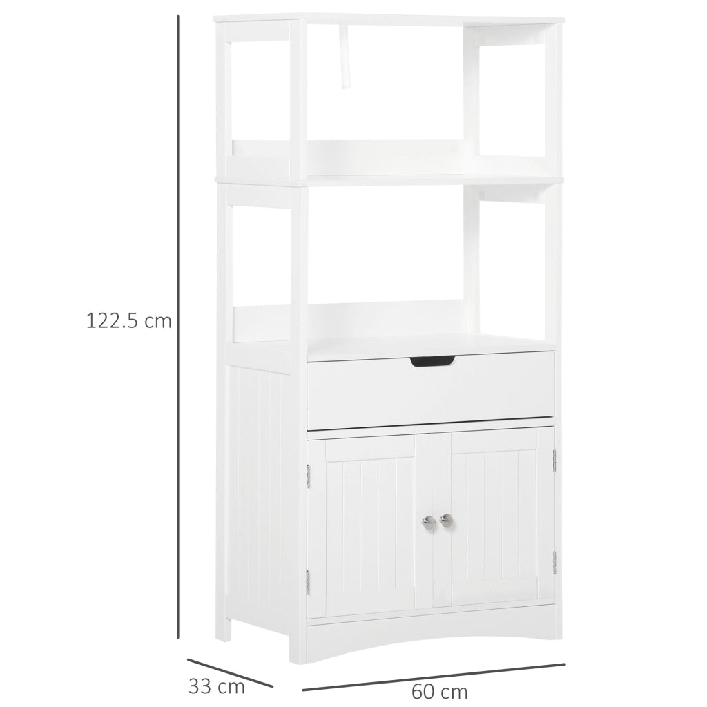 EasyComfort Mobile Bagno con Mensole, Armadietto e Cassetto, Mobiletto da Bagno Multiuso in Legno, Bianco, 60x33x122.5cm