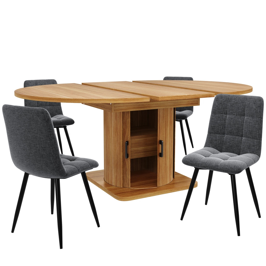 Tavolo da pranzo allungabile con 4 modalità; spazio contenitore e piano in mdf; nero marrone; 118 × 118 × 76 cm