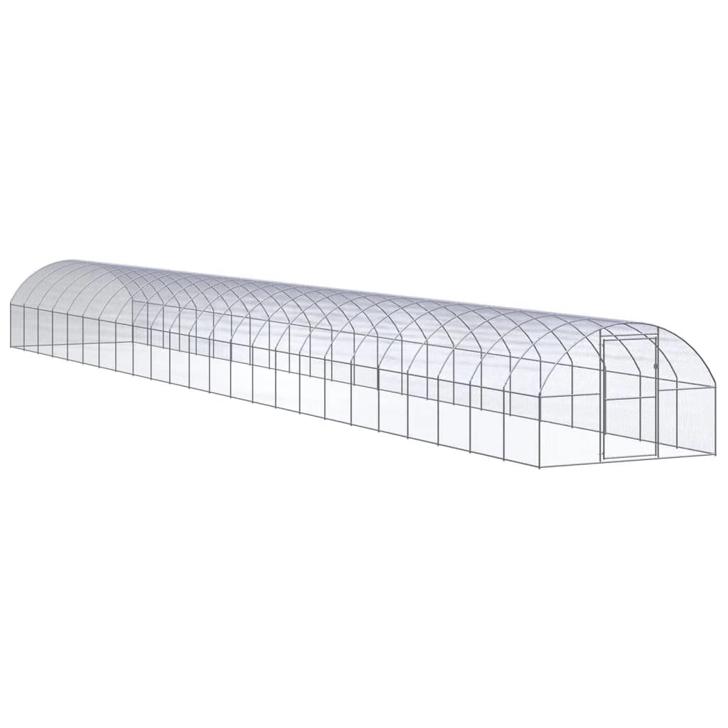 Pollaio/recinto/gabbia per polli da esterno 3 x 24 x 2 m acciaio zincato argento 02_0044009