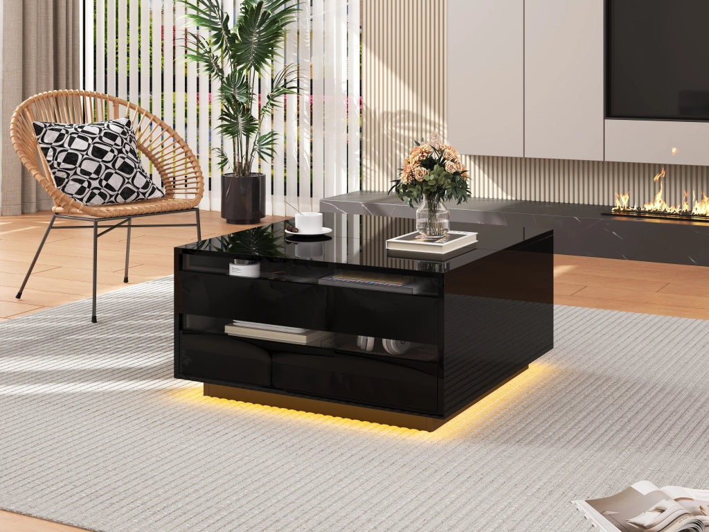 TAVOLINO DA CAFFÈ 70 x 70 x 38 cm Nero in pannello di legno con LED