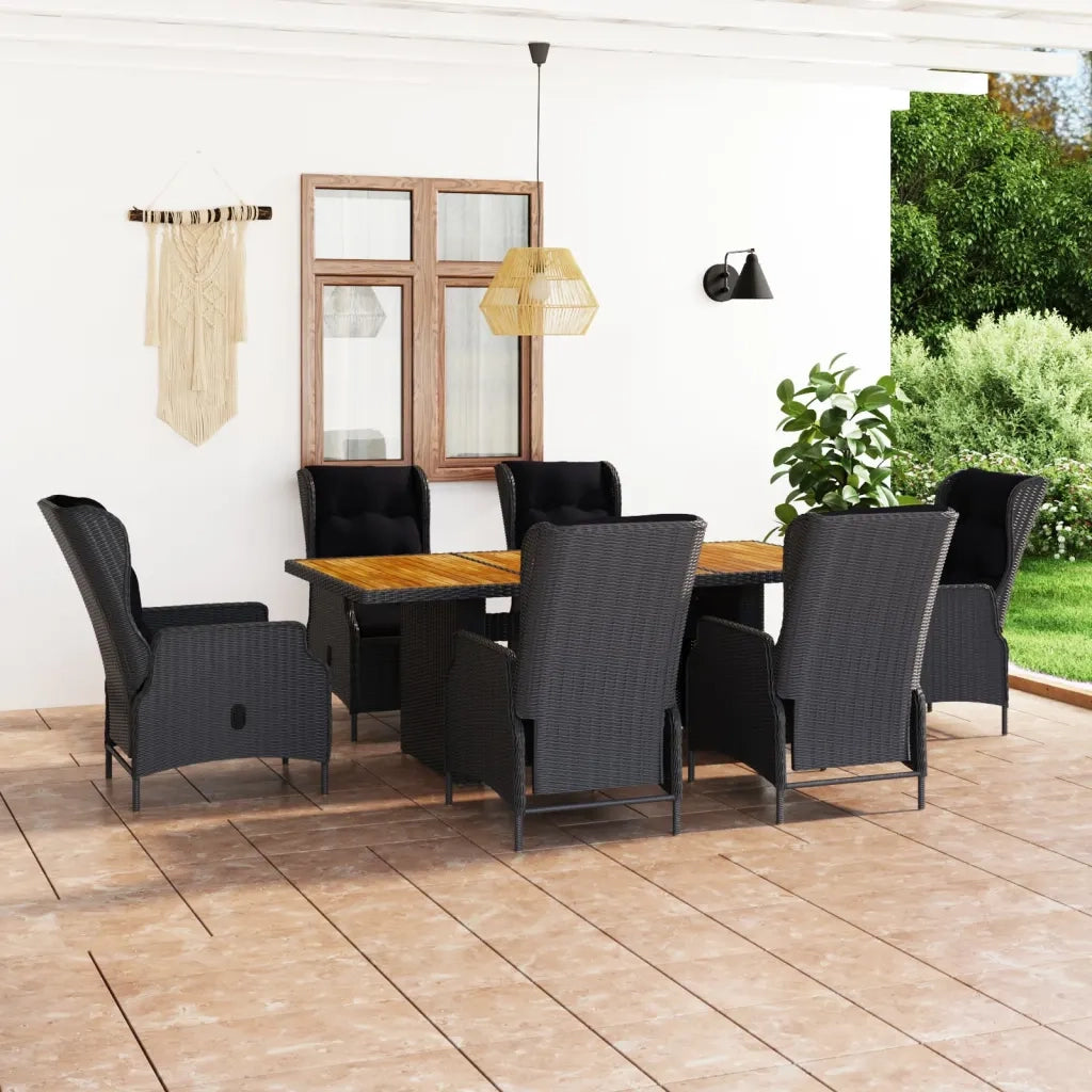 Set Pranzo da Giardino 7pz con Cuscini Polyrattan Grigio Scuro cod mxl 47305