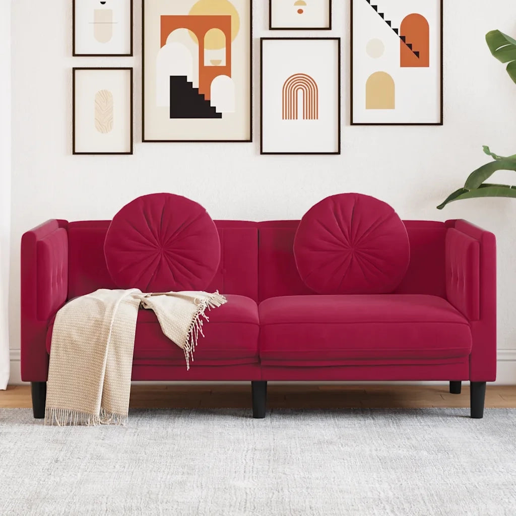 Divano con Cuscini 2 Posti-Sofa Modulare-Divanetto Rosso Vino in Velluto