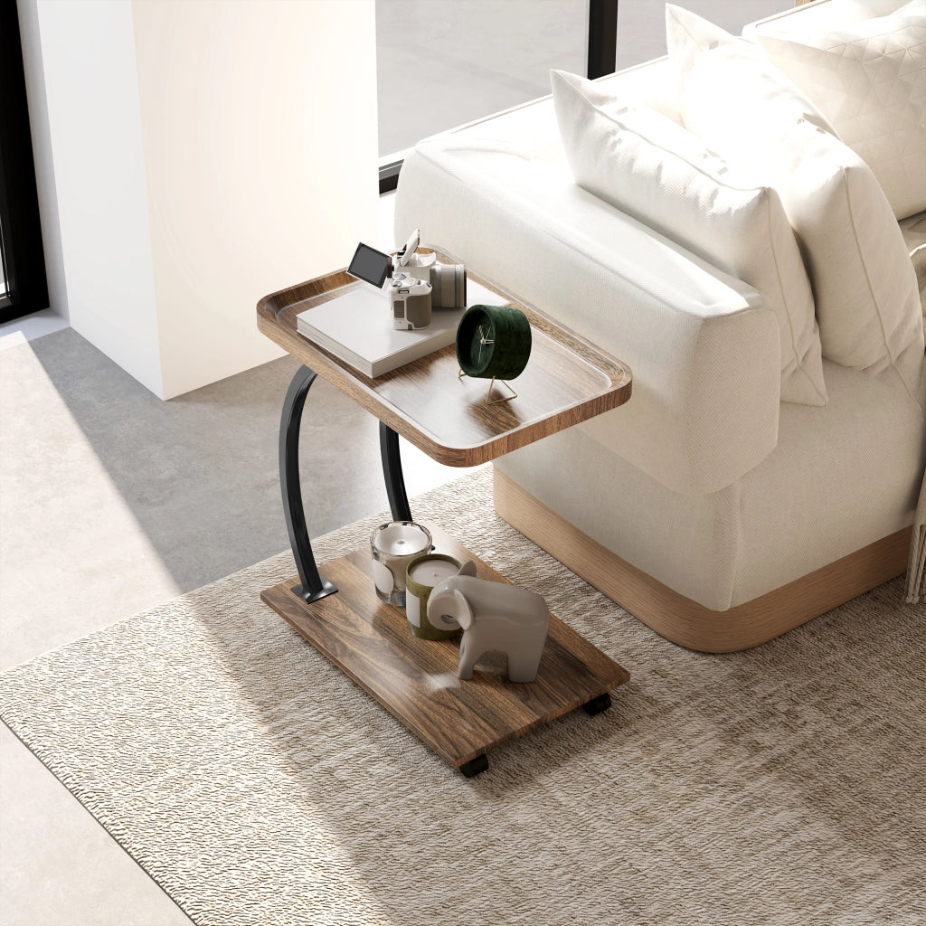 Tavolino Rotelle per Divano o Letto con Vassoio ¨C Minimal ¨C Marrone e Nero 52x34x60 cm