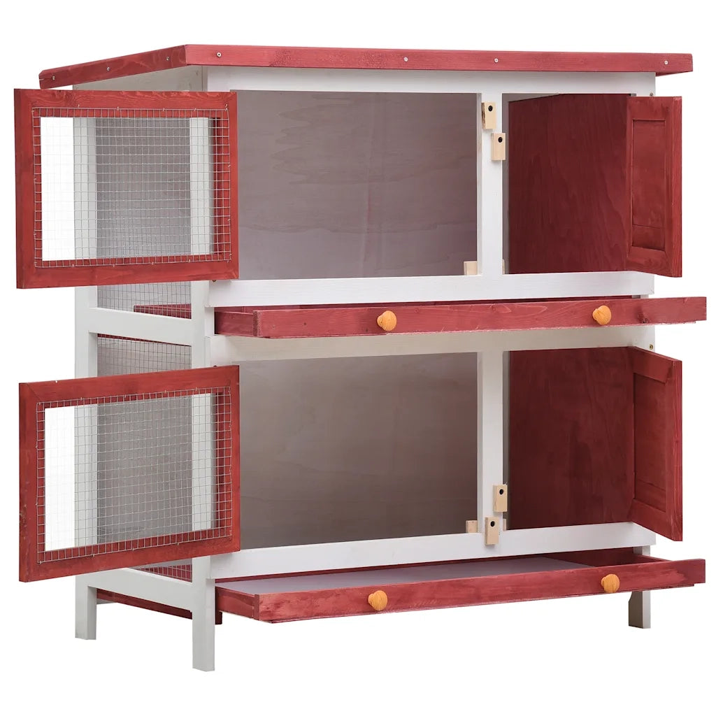 Conigliera per Esterni con 4 Porte Rosso in Legno CFW2282525