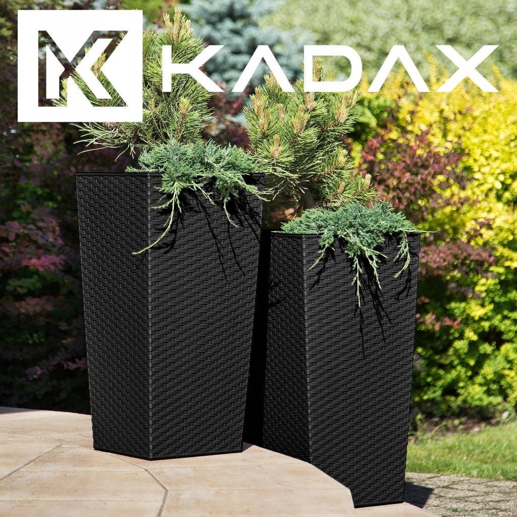 Set di 3 vasi da fiori KADAX, vasi da giardino + inserti, alti e grandi, neri, 57+68+75 cm