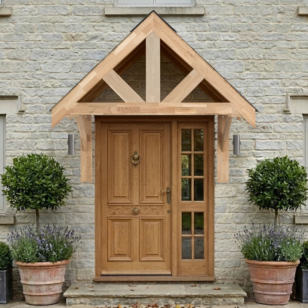 Tettoia Portico Rovere Massello 1400 mm Luce Interna Luci Parete